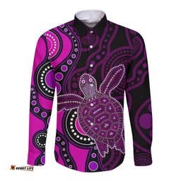 Aboriginal Turtle Long Sleeve Button Shirt Pink Style