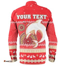Redcliffe Dolphins Christmas Custom Long Sleeve Button Shirt - Ugly Xmas And Aboriginal Patterns For Die Hard Fan Long Sleeve Button Shirt