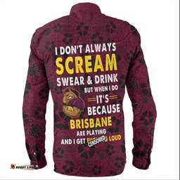 Brisbane Broncos Long Sleeve Button Shirt - Scream With Tropical Patterns