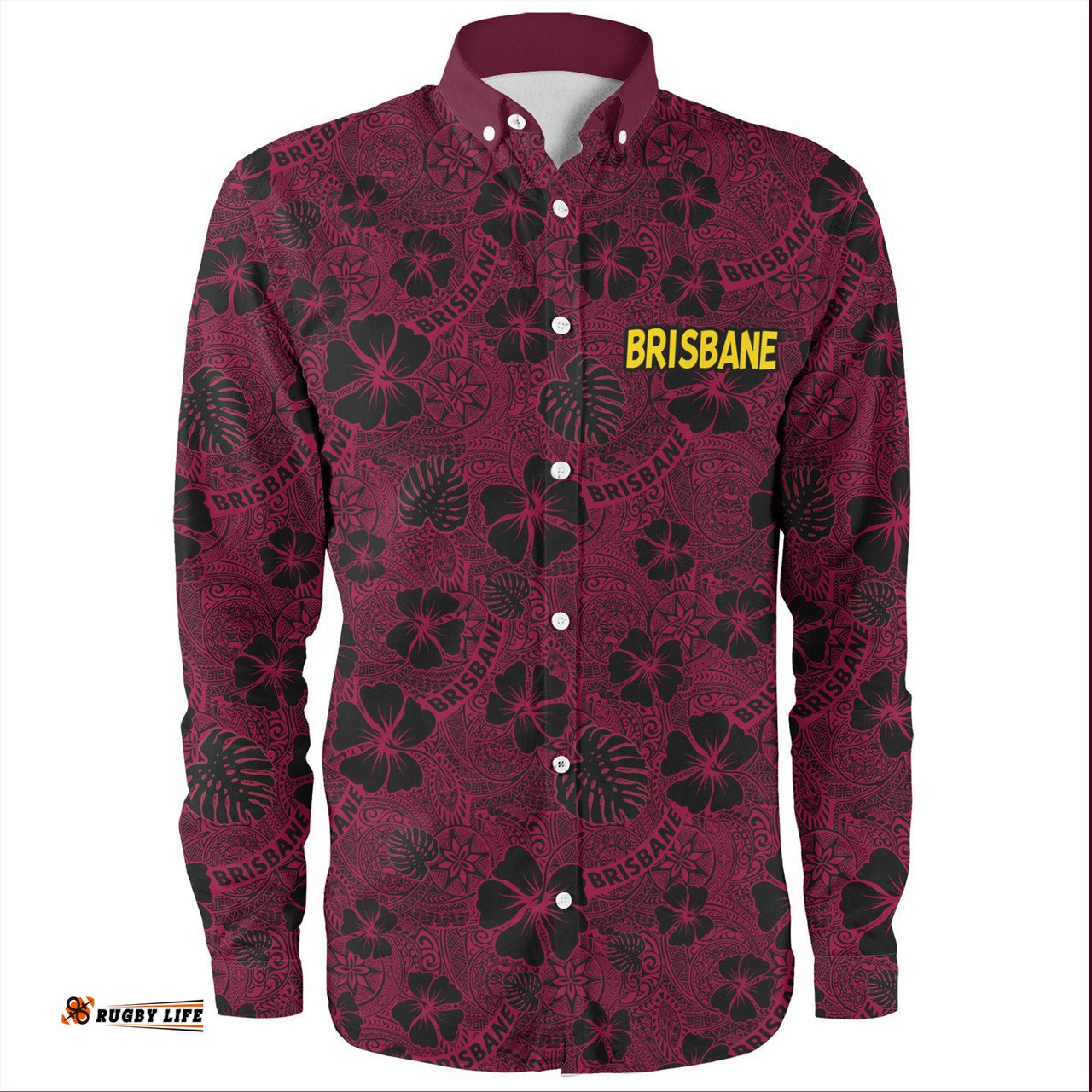 Brisbane Broncos Long Sleeve Button Shirt - Scream With Tropical Patterns