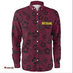 Brisbane Broncos Long Sleeve Button Shirt - Scream With Tropical Patterns