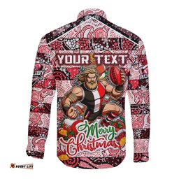 Custom Saints Football Merry Christmas Long Sleeve Button Shirt Indigenous Australian Art