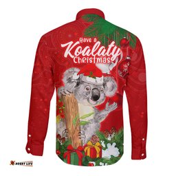 Koala Lover Long Sleeve Button Shirt Australia Merry Christmas Aboriginal
