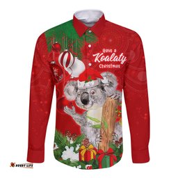 Koala Lover Long Sleeve Button Shirt Australia Merry Christmas Aboriginal