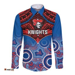 Knights Rugby Long Sleeve Button Shirt Aboriginal Mix Polynesian Pattern