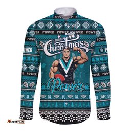 Personalized Power Football Xmas Long Sleeve Button Shirt Australia AFL Mascot