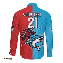 Custom Sharks-Dragons Rugby Long Sleeve Button Shirt With Sporty Style