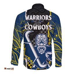 NRL Combine Warriors and Cowboys Long Sleeve Button Shirt Maori mixed Aboriginal