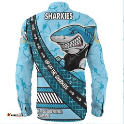 Cronulla-Sutherland Sharks Long Sleeve Button Shirt - Theme Song For Rugby With Sporty Style