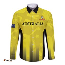 Custom Australia Cricket Long Sleeve Button Shirt 2024 World Cup Go Aussie Gold Version