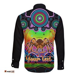 Personalised Australia Scorpio Tarantulas Spider Zodiac Long Sleeve Button Shirt Auz Astrology Aboriginal - Rainbow