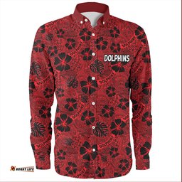 Redcliffe Dolphins Long Sleeve Button Shirt - Scream With Tropical Patterns