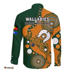 Wallabies Rugby NAIDOC Long Sleeve Button Shirt Aboriginal Camouflage Lest We Forget