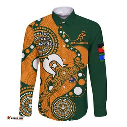 Wallabies Rugby NAIDOC Long Sleeve Button Shirt Aboriginal Camouflage Lest We Forget