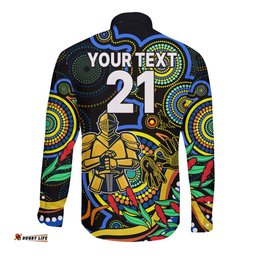 Custom Titans Rugby Aboriginal Art Long Sleeve Button Shirt NAIDOC Indigenous Tribal