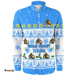 Gold Coast Titans Christmas Custom Long Sleeve Button Shirt - Special Ugly Christmas Long Sleeve Button Shirt
