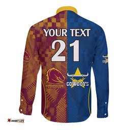 Custom NRL Cowboys and Broncos Long Sleeve Button Shirt Sporty Style