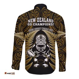 New Zealand Aotearoa Rugby Long Sleeve Button Shirt NZ Tiki With Maori Fern World Cup Gold Version