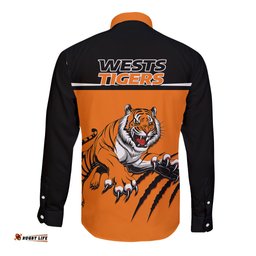 Wests Tigers Rugby Long Sleeve Button Shirt Orange Simple Style