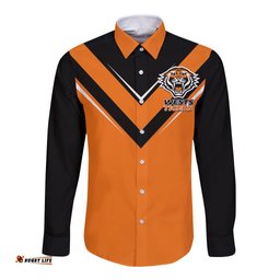 Wests Tigers Rugby Long Sleeve Button Shirt Orange Simple Style