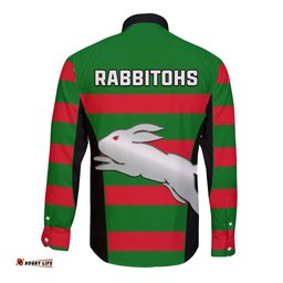 Rabbitohs Rugby Long Sleeve Button Shirt Go Souths 1908 Sporty Style Black