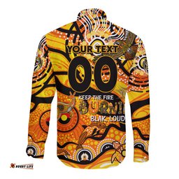 Custom NAIDOC Week 2024 Tiger Long Sleeve Button Shirt Aboriginal Animals Keep The Fire Burning