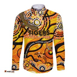 Custom NAIDOC Week 2024 Tiger Long Sleeve Button Shirt Aboriginal Animals Keep The Fire Burning