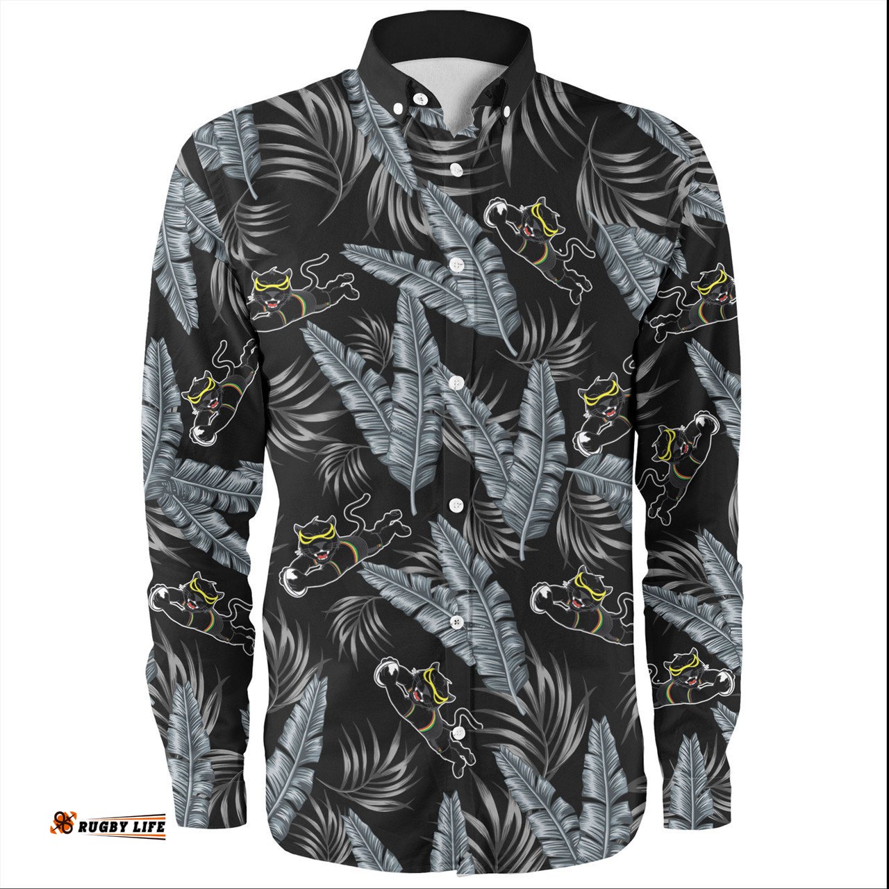 Penrith Panthers Custom Long Sleeve Button Shirt - Tropical Patterns Penrith Panthers Long Sleeve Button Shirt