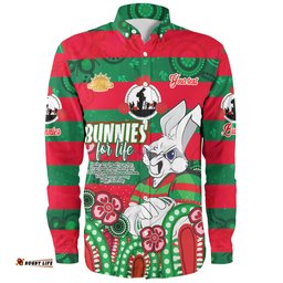 South Sydney Rabbitohs Day Custom Long Sleeve Button Shirt - Bunnies For Life Anzac Quotes Shirt