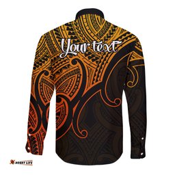 Custom Aotearoa Maori Koru Long Sleeve Button Shirt Polynesian Pacific Tribal Gold