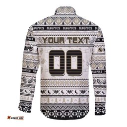 Personalized Magpies Football Xmas Long Sleeve Button Shirt Australia AFL Mascot