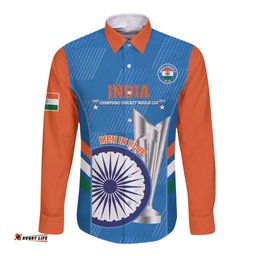 Custom India Cricket Long Sleeve Button Shirt 2nd Champions World Cup Men In Blue
