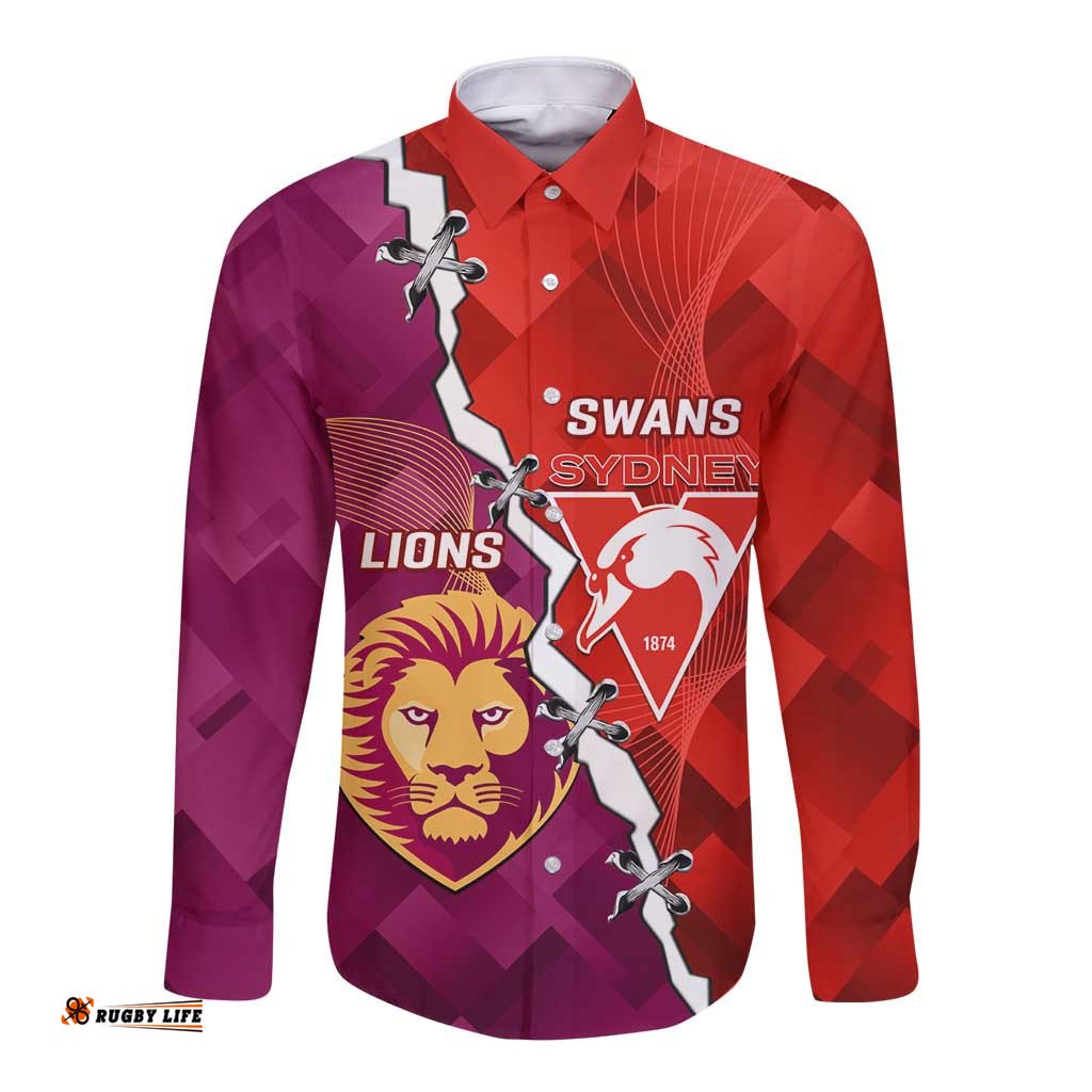 Custom Swans And Lions Football Long Sleeve Button Shirt 2024 Go Champions Final Dynamic Version