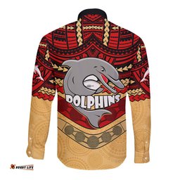 Dolphins Rugby Long Sleeve Button Shirt Polynesian and Aboriginal Vibe