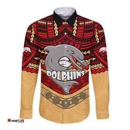 Dolphins Rugby Long Sleeve Button Shirt Polynesian and Aboriginal Vibe