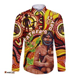 Custom Australia Father's Day Long Sleeve Button Shirt Aboriginal Father and Son