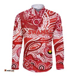 Custom NAIDOC Week 2024 Swans Long Sleeve Button Shirt Aboriginal Animals Keep The Fire Burning