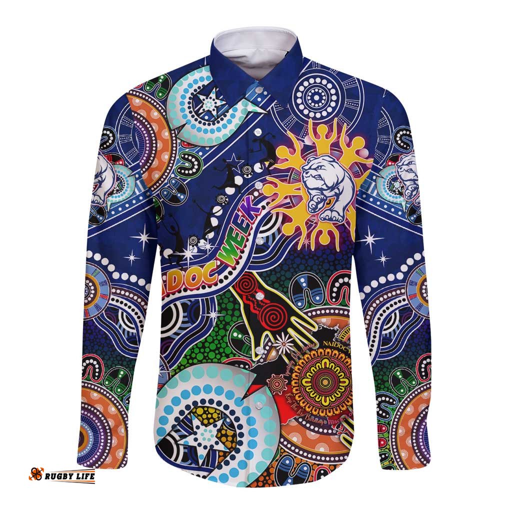 Custom NAIDOC Week 2024 Western Bulldogs Long Sleeve Button Shirt Australia Aboriginal Dot Painting