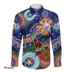 Custom NAIDOC Week 2024 Western Bulldogs Long Sleeve Button Shirt Australia Aboriginal Dot Painting