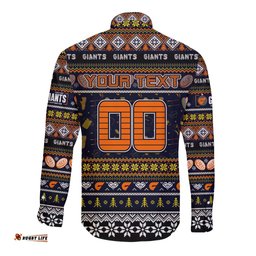Personalized Giants Football Xmas Long Sleeve Button Shirt Australia AFL Mascot