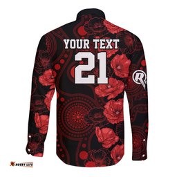 Renegades Cricket Never Forget Custom Long Sleeve Button Shirt ANZAC Day with Poppy Aboriginal