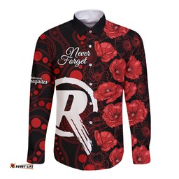 Renegades Cricket Never Forget Custom Long Sleeve Button Shirt ANZAC Day with Poppy Aboriginal