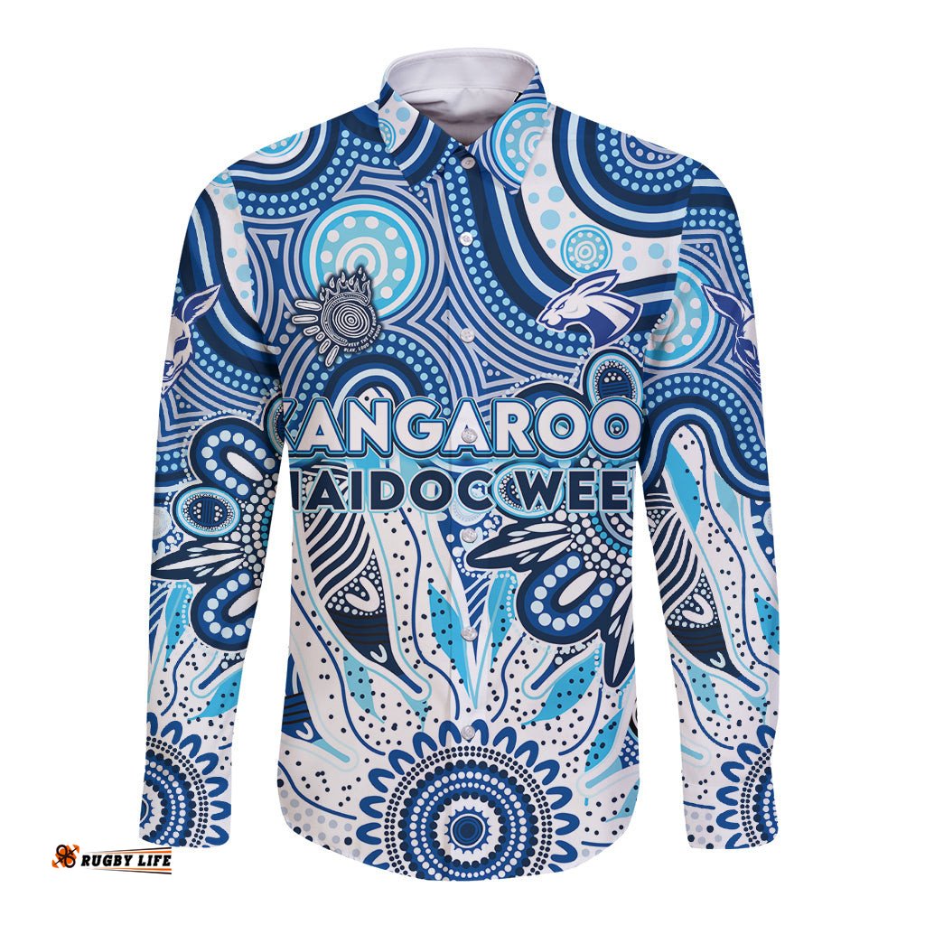 Personalised Kangaroos NAIDOC Week 2024 Long Sleeve Button Shirt Aussie Aboriginal Art