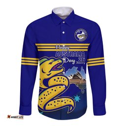 Custom Australia Day Eels Long Sleeve Button Shirt NRL 2024 Sydney Opera House With Map