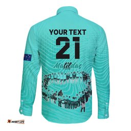 Matildas Til Its Done Custom Long Sleeve Button Shirt Australia Womens Soccer Turquoise Style