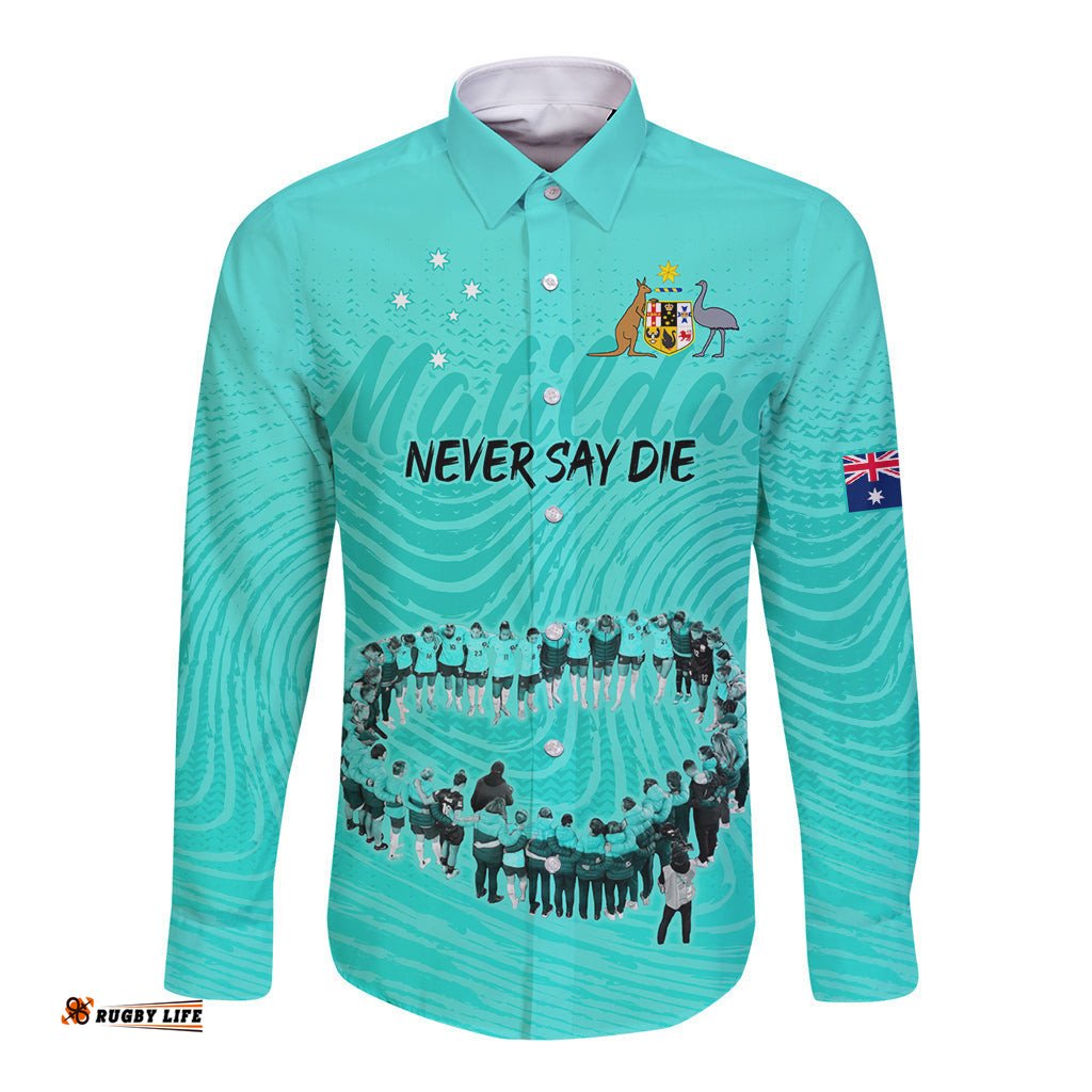 Matildas Til Its Done Custom Long Sleeve Button Shirt Australia Womens Soccer Turquoise Style