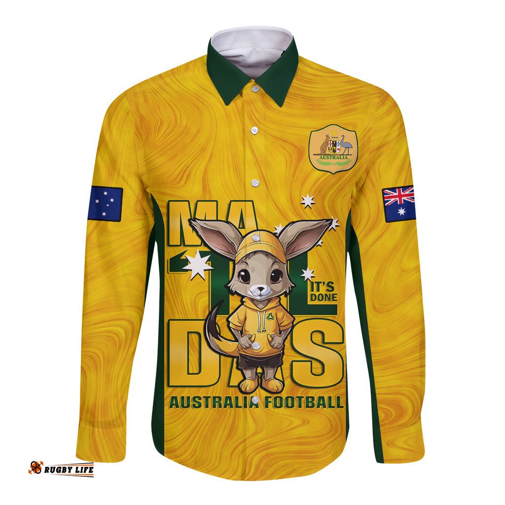 Custom Matildas Long Sleeve Button Shirt Australian Cute Mascot Unique Gold Version