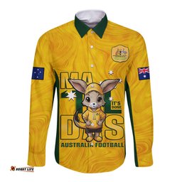 Custom Matildas Long Sleeve Button Shirt Australian Cute Mascot Unique Gold Version