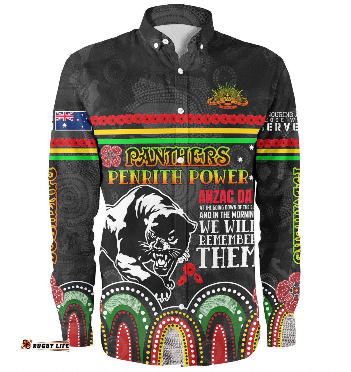 Penrith Panthers Anzac Custom Long Sleeve Button Shirt - Penrith Panthers Power Shirt