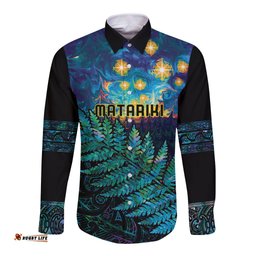 Matariki Te Tau Hou Maori Long Sleeve Button Shirt New Zealand Silver Fern Night Starry Sky